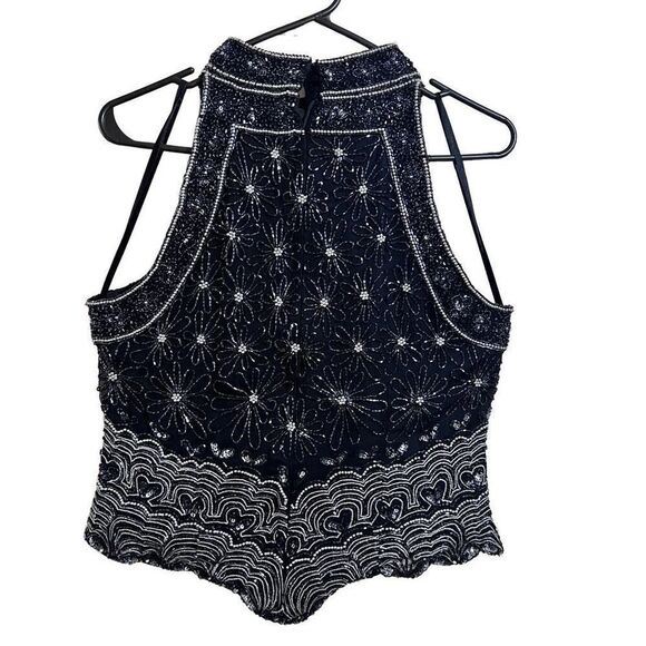 Vintage high neck silk beaded formal glamorous top, sz petite Large - Picture 4 of 6